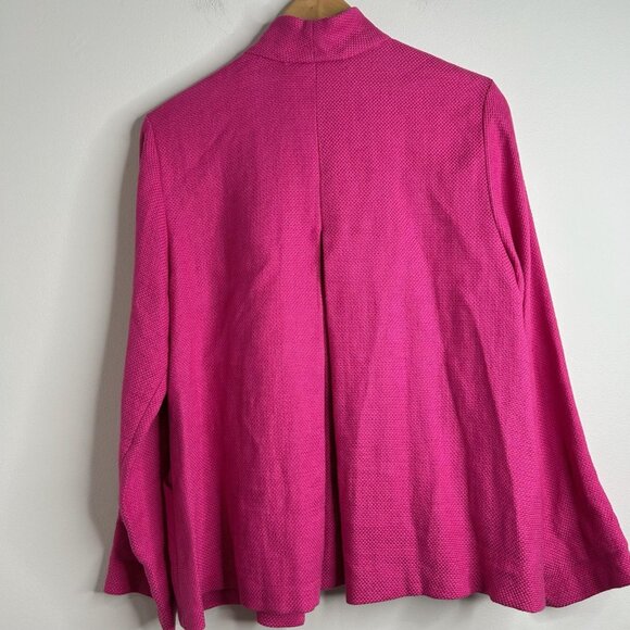 Eileen Fisher Blazer Sz M Pink Linen Blend Open Front Textured Pockets Preppy - Picture 5 of 11